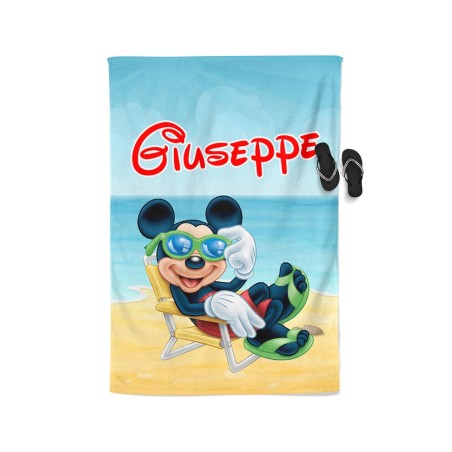 Telo mare personalizzato con nome topolino sulla sdraio Cartoon