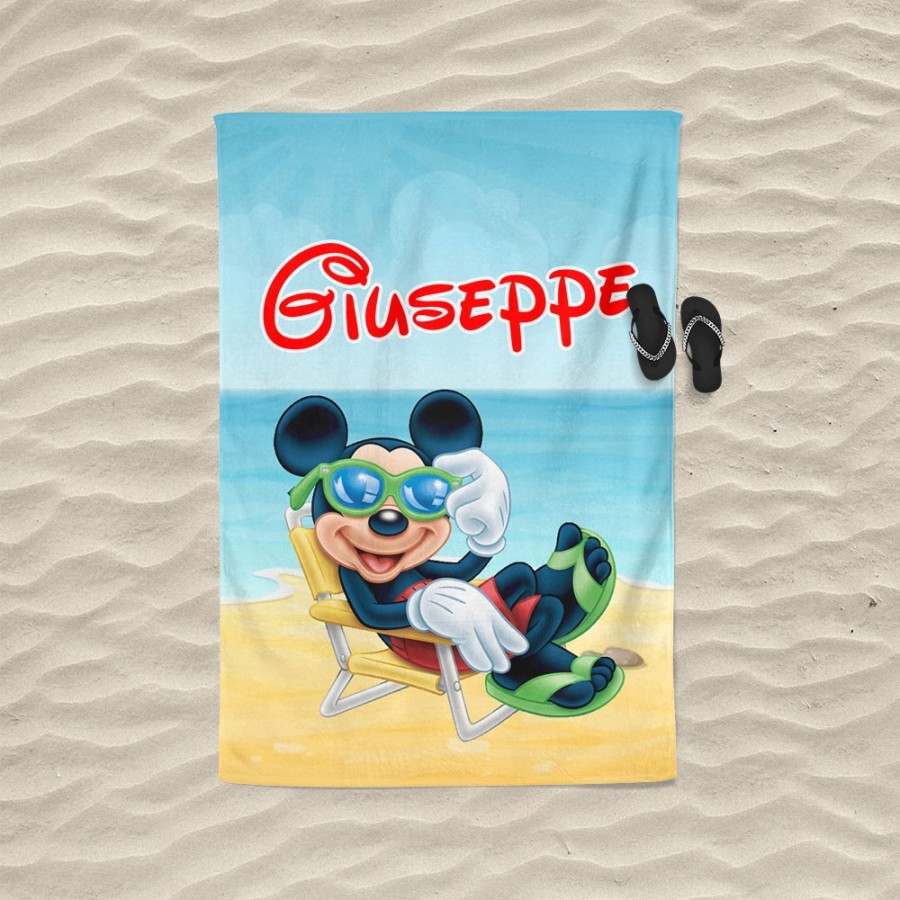 Telo mare personalizzato con nome topolino sulla sdraio Cartoon