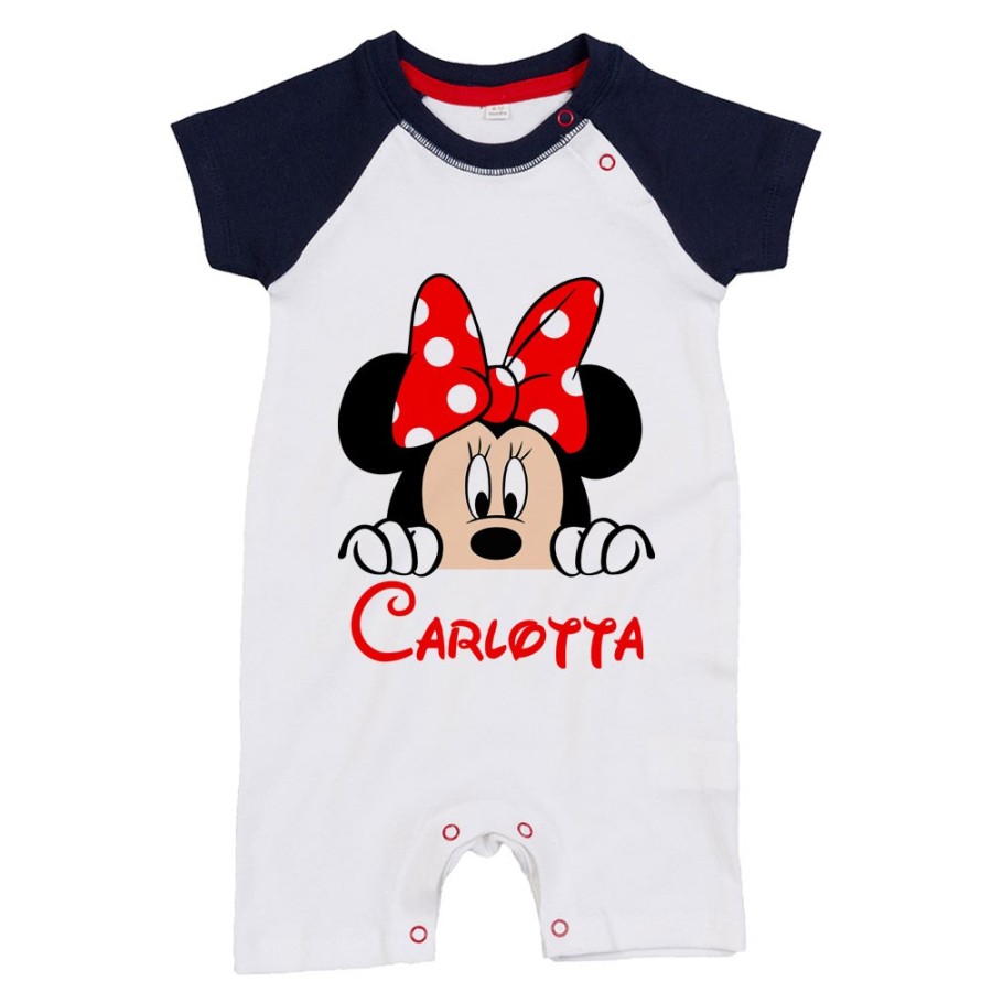 Pagliaccetto neonata personalizzato con nome minnie che esce dalla tasca Cartoon