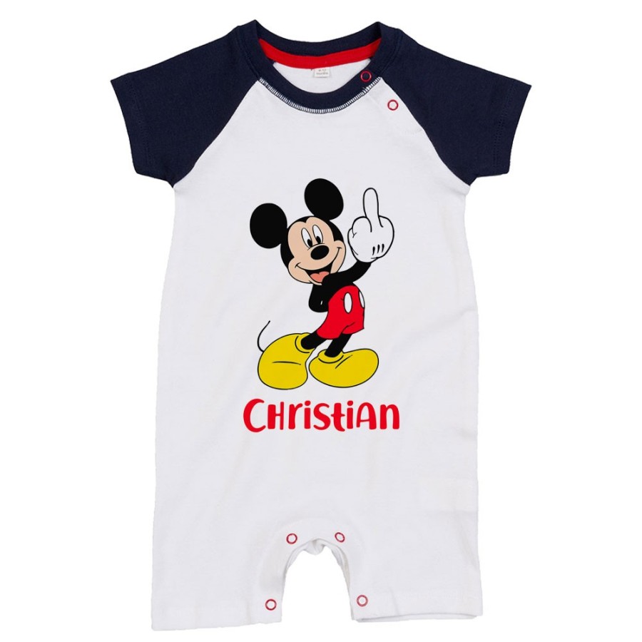 Pagliaccetto neonato personalizzato con nome topolino - minnie dito medio Cartoon
