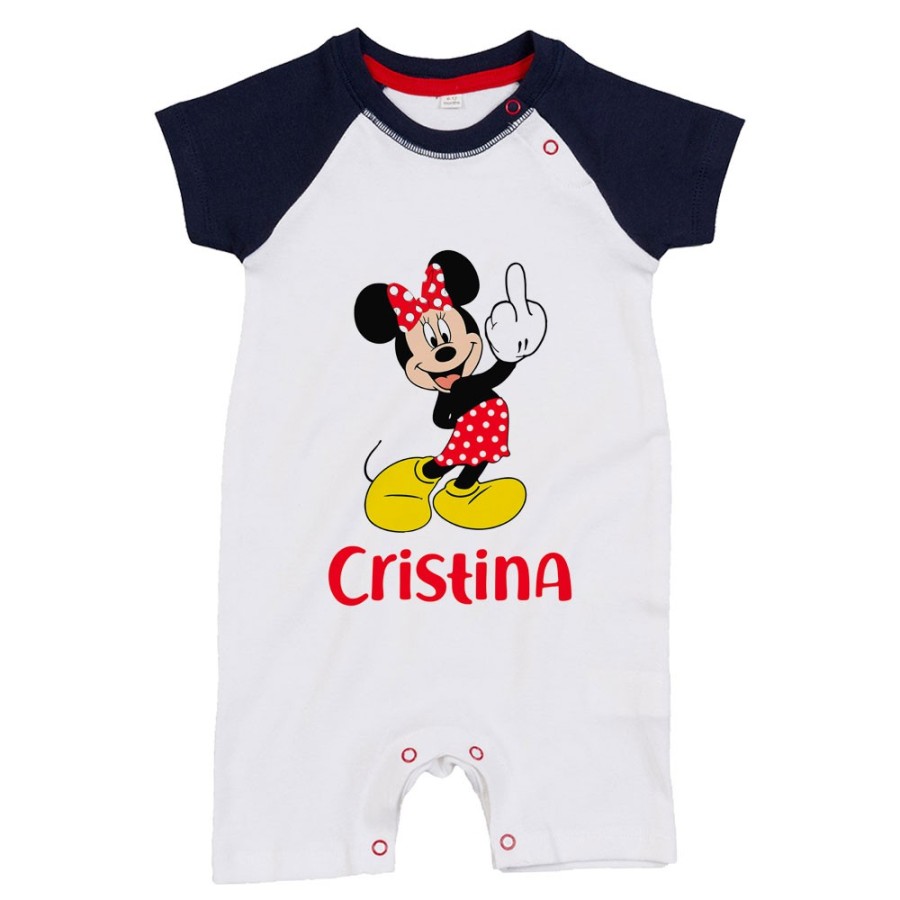 Pagliaccetto neonato personalizzato con nome topolino - minnie dito medio Cartoon