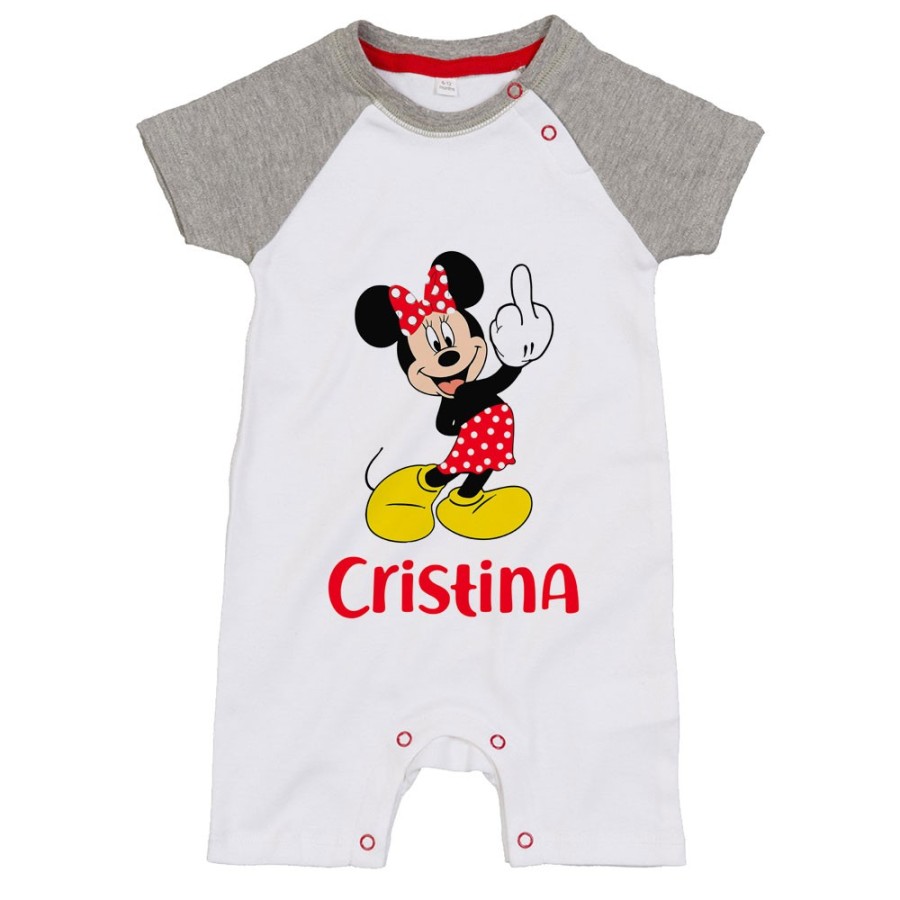 Pagliaccetto neonato personalizzato con nome topolino - minnie dito medio Cartoon