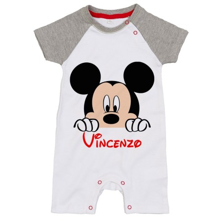 Pagliaccetto neonato personalizzato con nome topolino che esce dalla tasca Cartoon