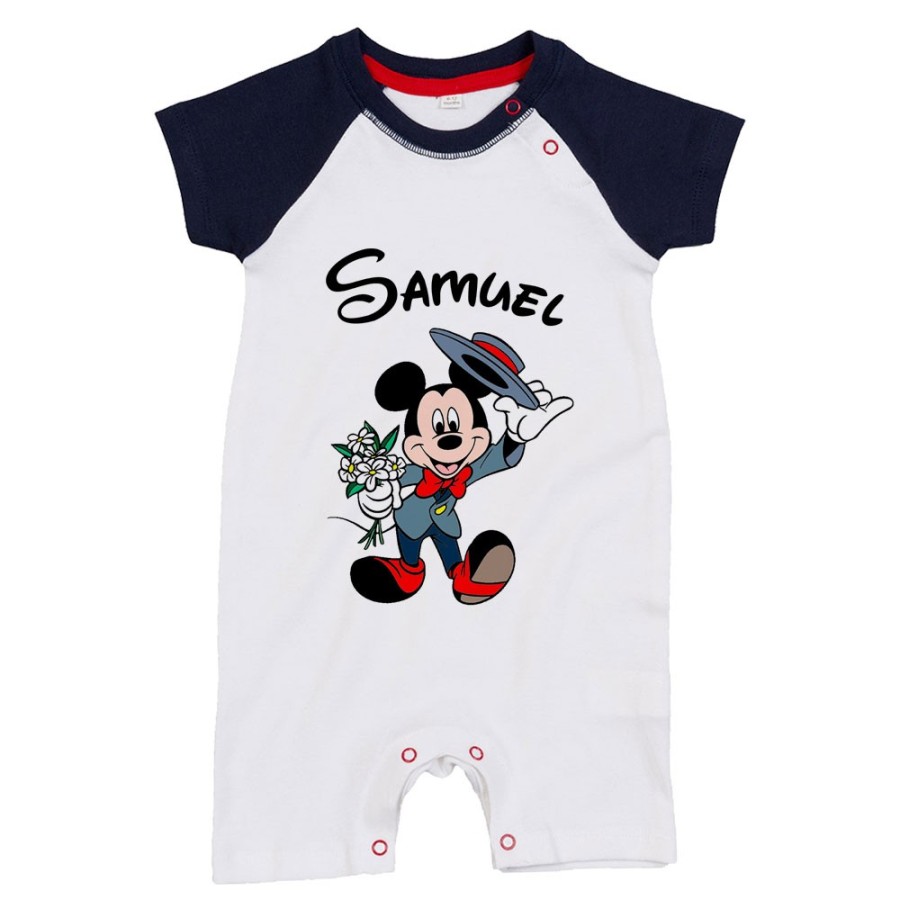 Pagliaccetto neonato personalizzato con nome topolino gentleman Cartoon