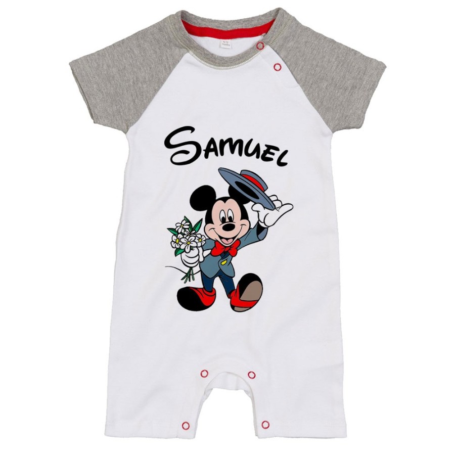 Pagliaccetto neonato personalizzato con nome topolino gentleman Cartoon