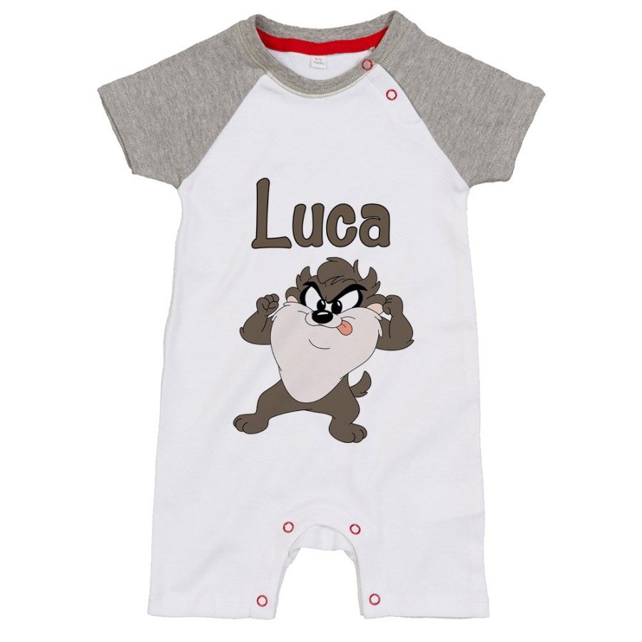 Pagliaccetto neonato personalizzato con nome baby tazmania linguaccia Cartoon