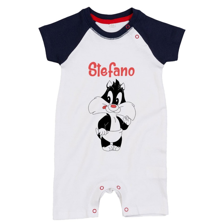 Pagliaccetto neonato personalizzato con nome baby gatto silvestro Cartoon
