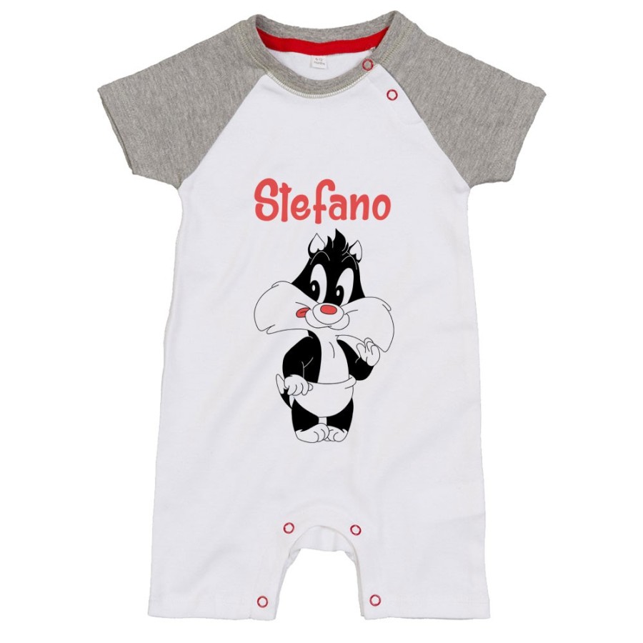 Pagliaccetto neonato personalizzato con nome baby gatto silvestro Cartoon
