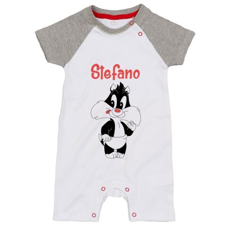 Pagliaccetto neonato personalizzato con nome baby gatto silvestro Cartoon