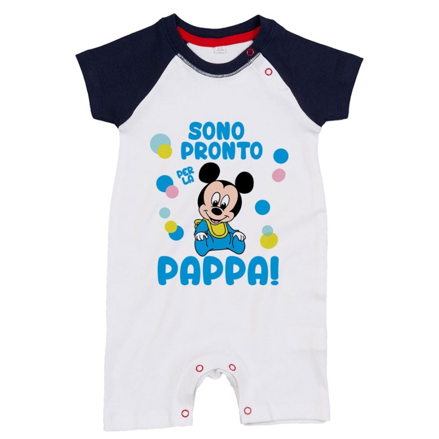 Pagliaccetto neonato sono pronto per la pappa baby topolino Cartoon
