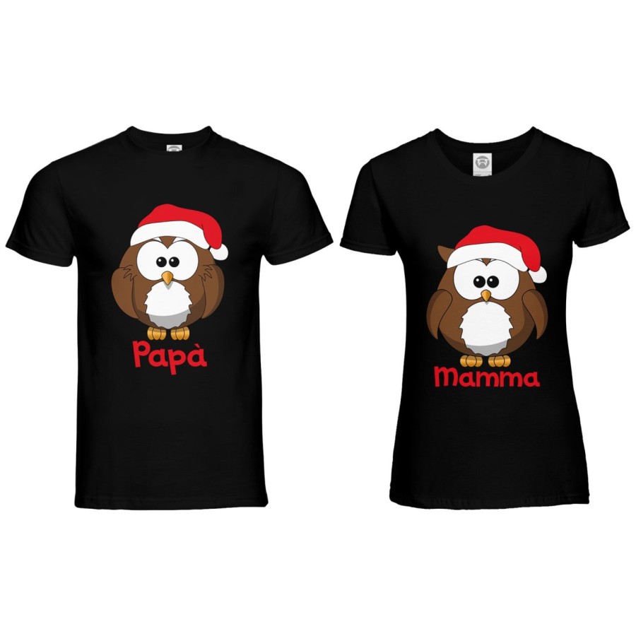 Coppia di maglie personalizzate con nomi gufetti      Natale