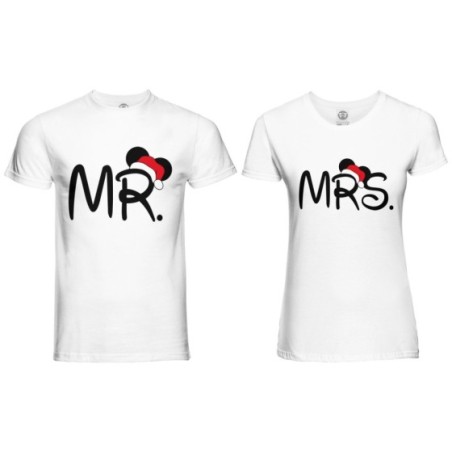 Coppia di maglie personalizzabili con nomi mr e mrs con cappello natalizio Natale