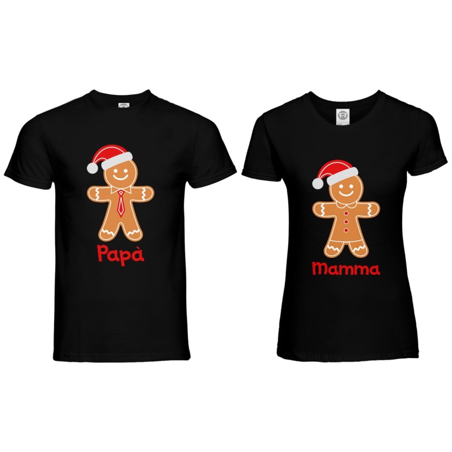 Coppia di maglie personalizzabili con nomi omino di pan di zenzero Natale