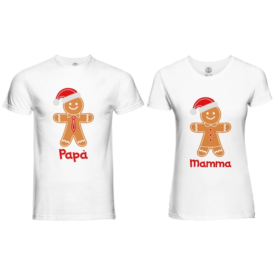 Coppia di maglie personalizzabili con nomi omino di pan di zenzero Natale