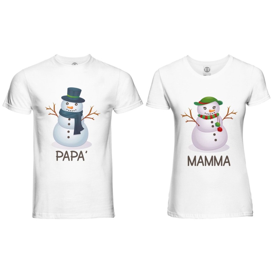 Coppia di maglie personalizzabili con nomi pupazzo di neve  Natale