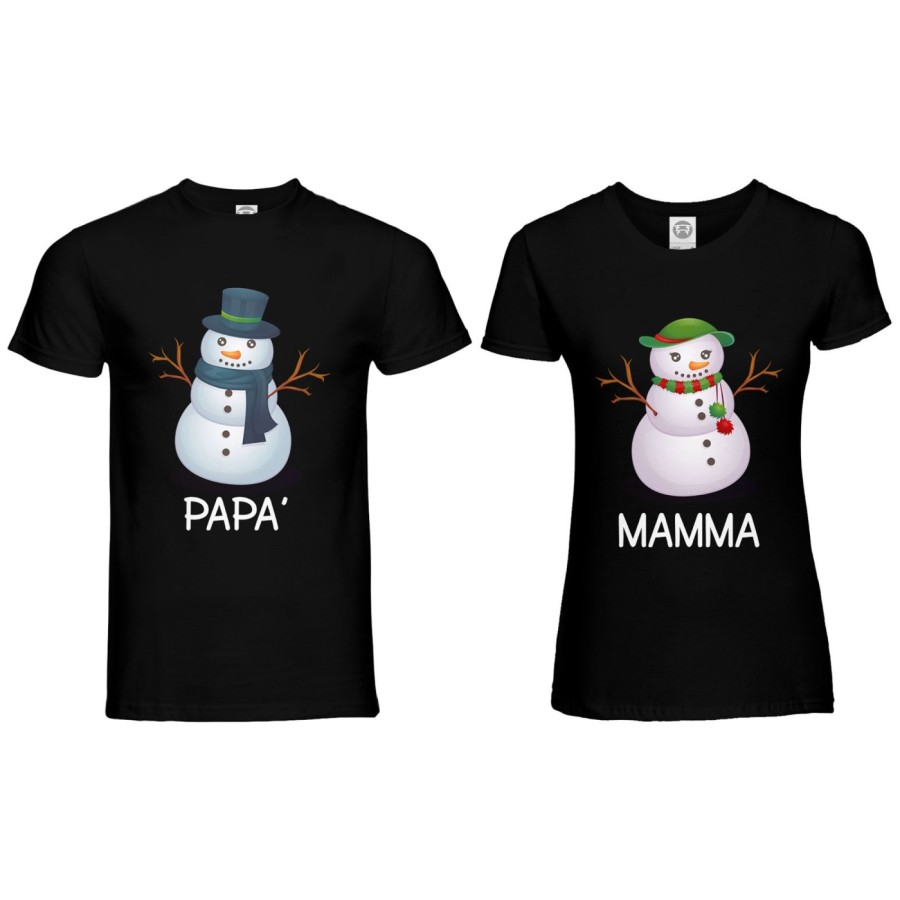 Coppia di maglie personalizzabili con nomi pupazzo di neve  Natale