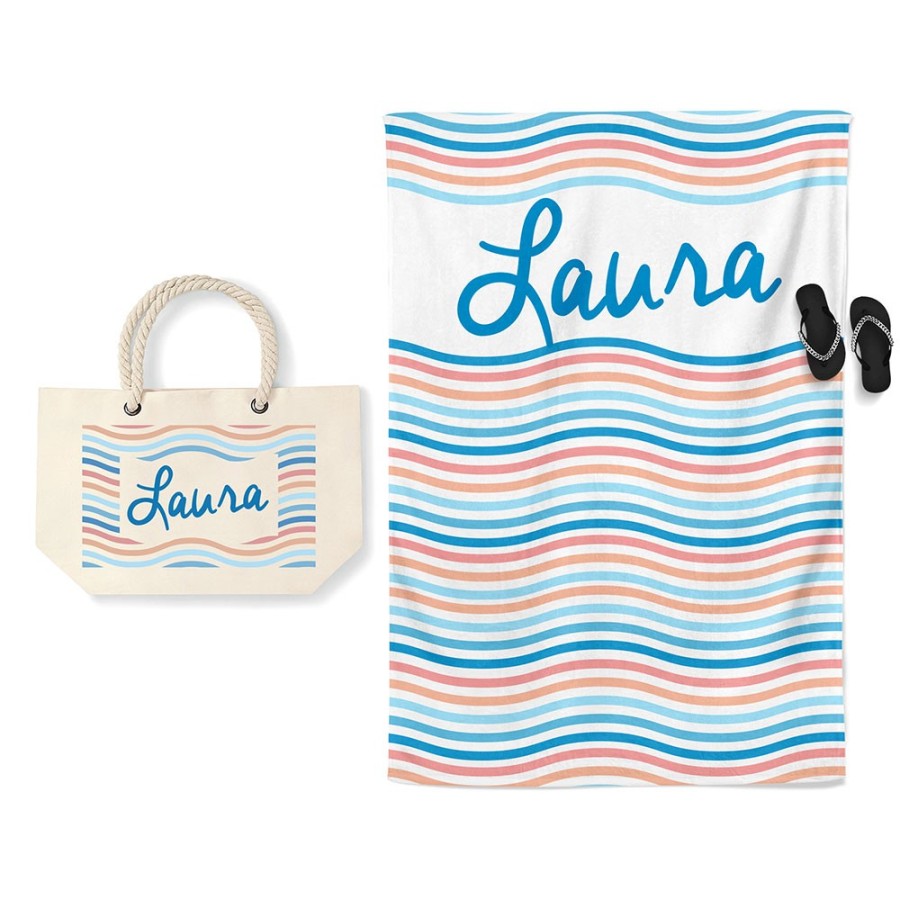 Coordinato telo e borsa mare personalizzato con nome onde Summer