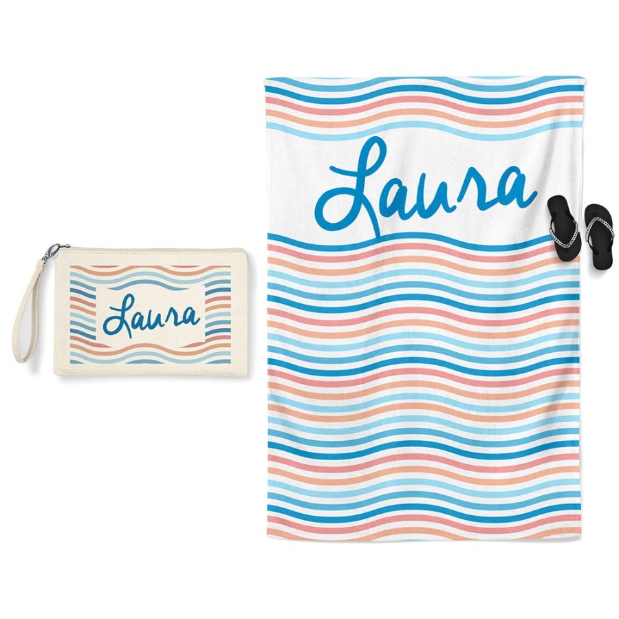 Coordinato telo e pochette mare personalizzato con nome onde Summer