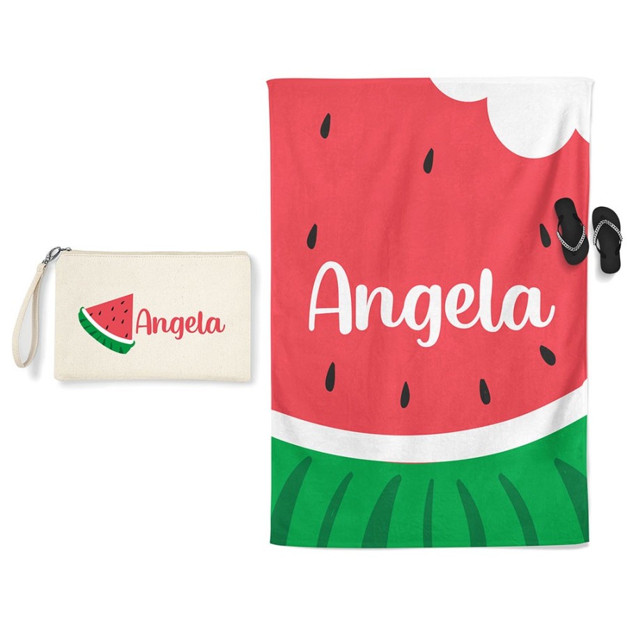Coordinato telo e pochette mare personalizzato con nome anguria Summer