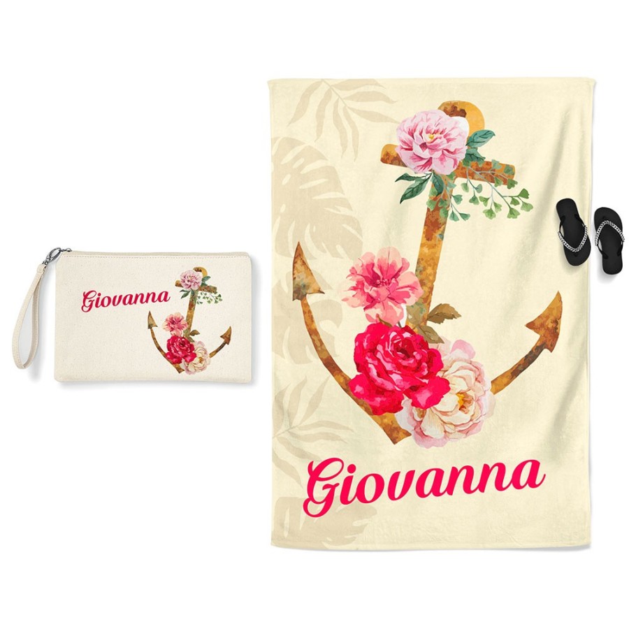 Coordinato telo e pochette mare personalizzato con nome ancora  Summer