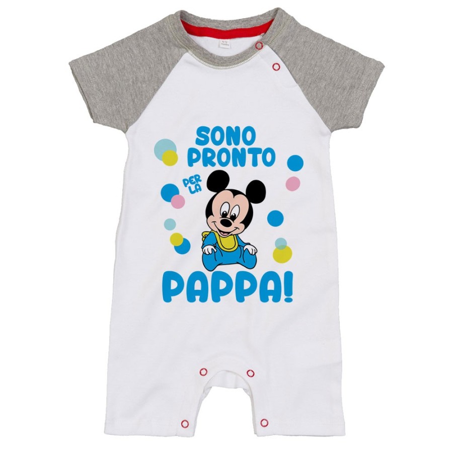Pagliaccetto neonato sono pronto per la pappa baby topolino Cartoon