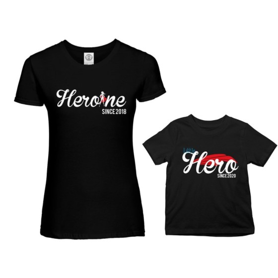 Coordinato t-shirt madre figlio personalizzato con anno heroine since little hero since Per la mamma 2