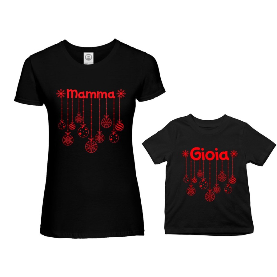 Coordinato t-shirt madre figlio personalizzato con nome e addobbi natalizi Natale