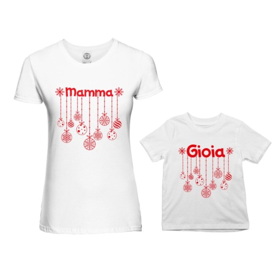 Coordinato t-shirt madre figlio personalizzato con nome e addobbi natalizi Natale 2