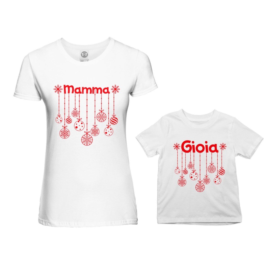 Coordinato t-shirt madre figlio personalizzato con nome e addobbi natalizi Natale