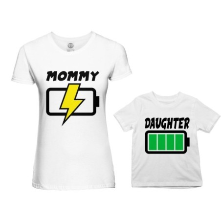 Coordinato t-shirt madre figlio mommy chaging daughter son full battery Per la mamma