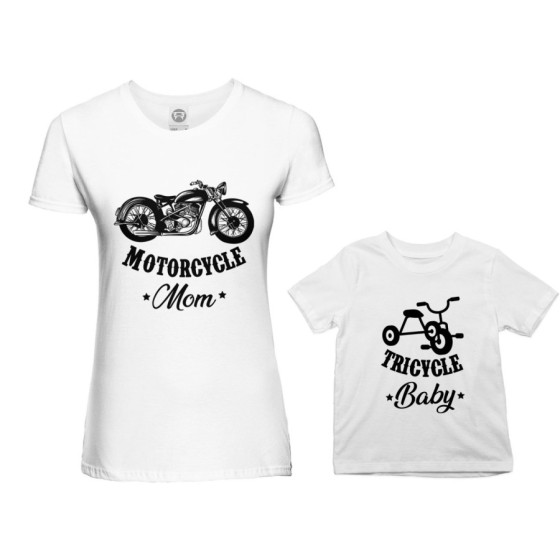 Coordinato t-shirt madre figlio motorcycle mom tricycle baby Per la mamma