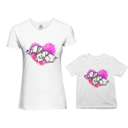 Coordinato t-shirt madre figlia elefantine rosa
