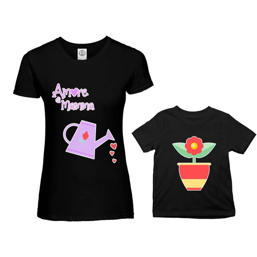 Coordinato t-shirt madre figlio amore di mamma annaffiatoio e fiorellino Per la mamma