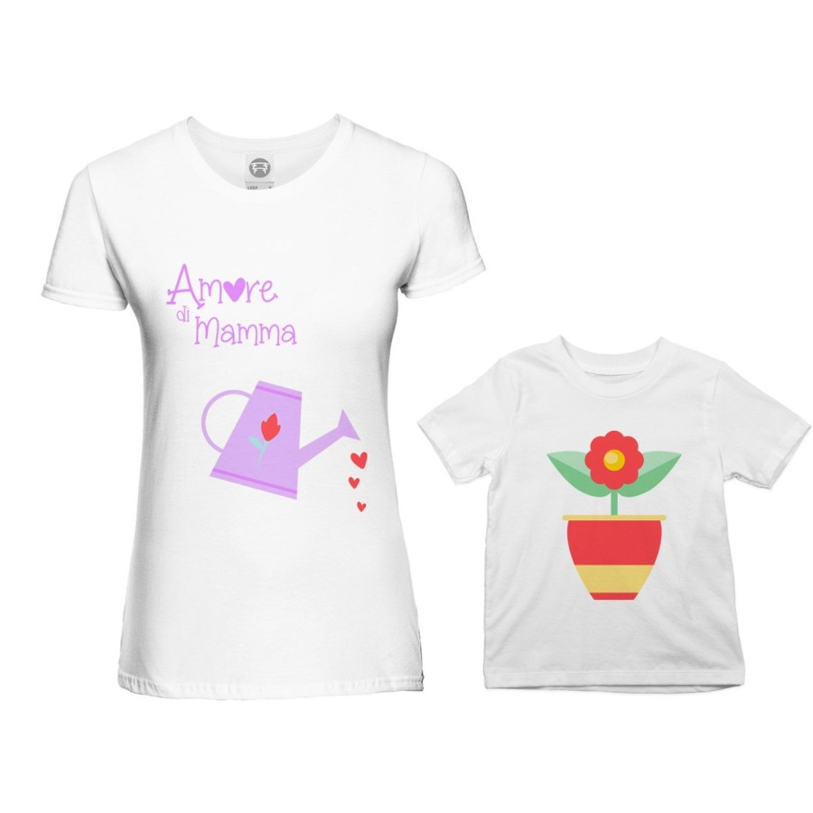 Coordinato t-shirt madre figlio amore di mamma annaffiatoio e fiorellino Per la mamma