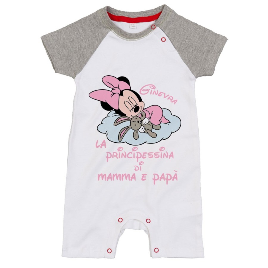 Pagliaccetto neonata personalizzato con nome baby minnie principessina di mamma e papà Cartoon