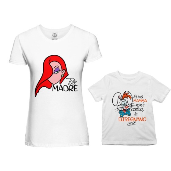 Coordinato t-shirt madre figlio jessica rabbit la mia mamma non è cattiva la disegnano così Per la mamma