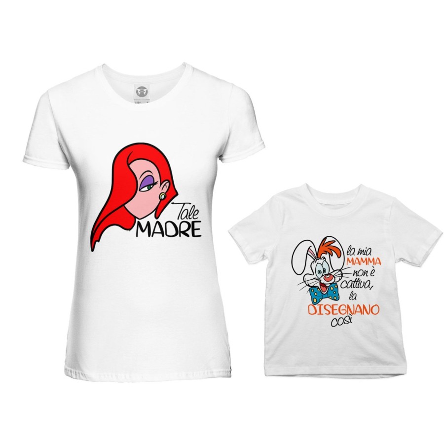 Coordinato t-shirt madre figlio jessica rabbit la mia mamma non è cattiva la disegnano così Per la mamma