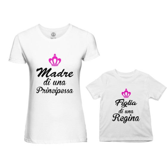 Coordinato t-shirt madre figlio madre di un principe di una principessa figlio figlia di una regina con corona azzurra fucsia Pe 2