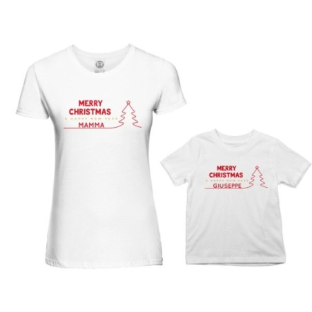 Coordinato t-shirt madre figlio personalizzato con nome merry christmas and happy new year Natale