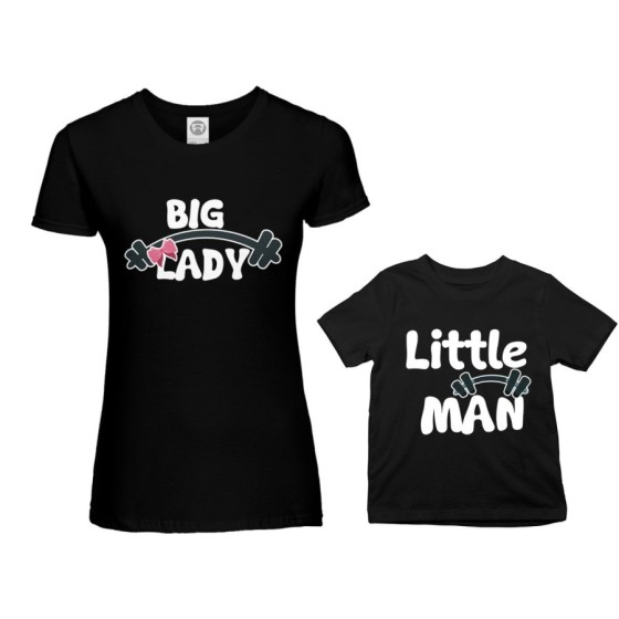 Coordinato t-shirt madre figlio big lady little lady little man fitness Per la mamma