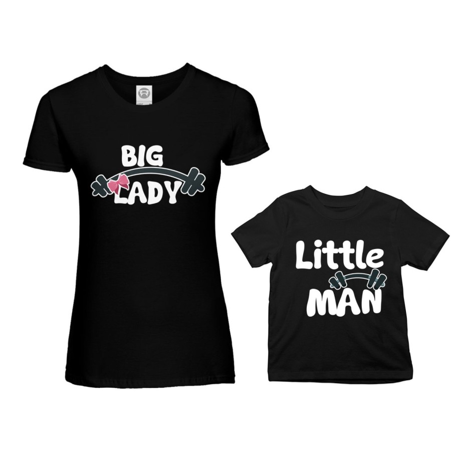 Coordinato t-shirt madre figlio big lady little lady little man fitness Per la mamma