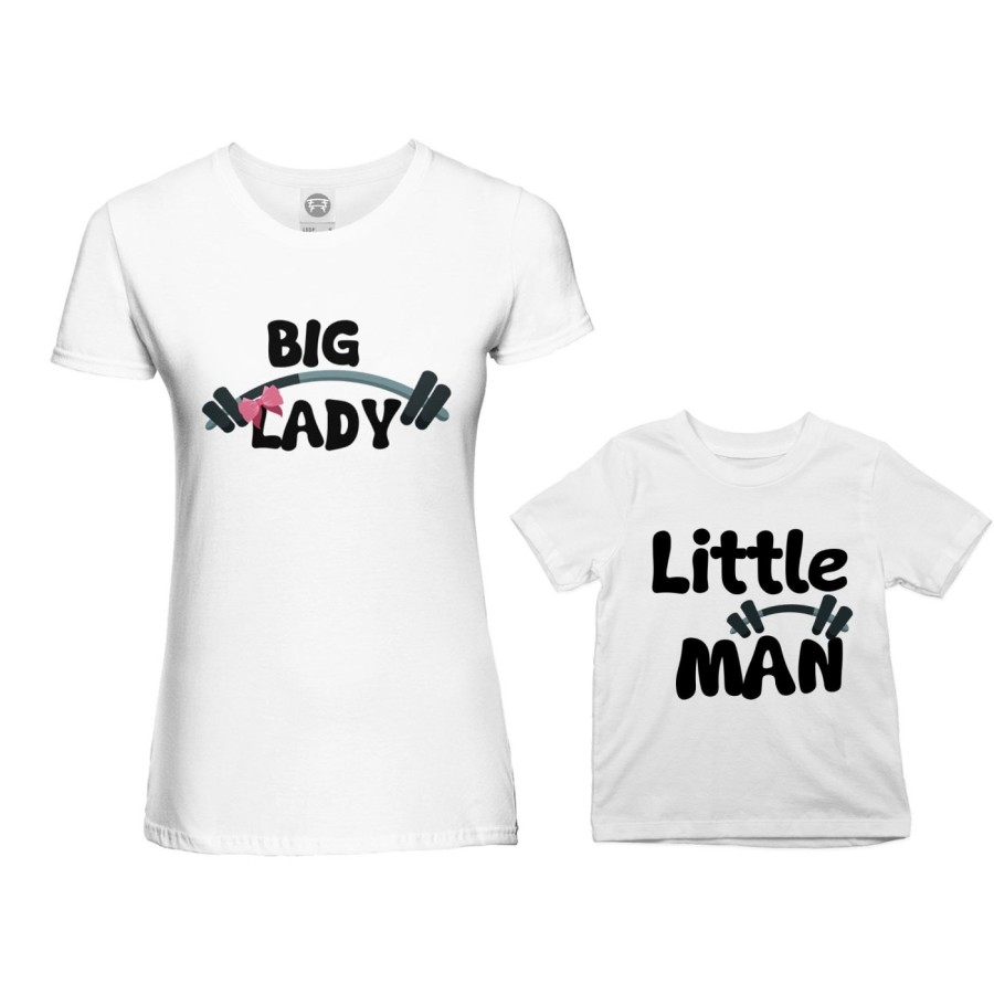Coordinato t-shirt madre figlio big lady little lady little man fitness Per la mamma