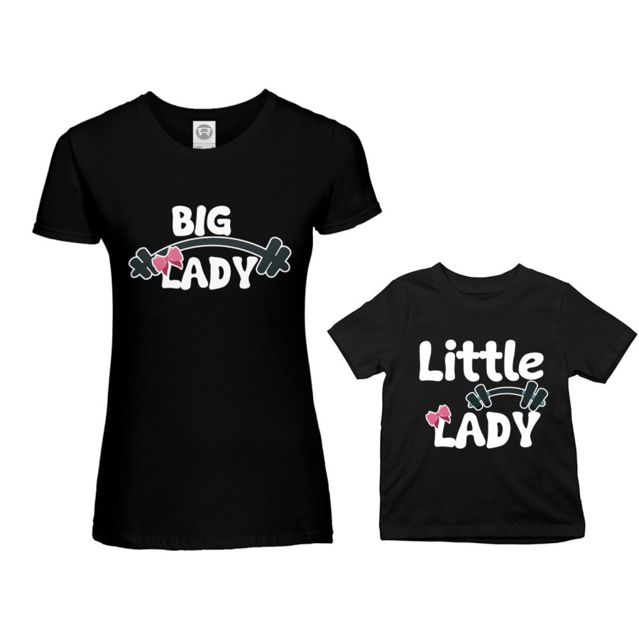 Coordinato t-shirt madre figlio big lady little lady little man fitness Per la mamma