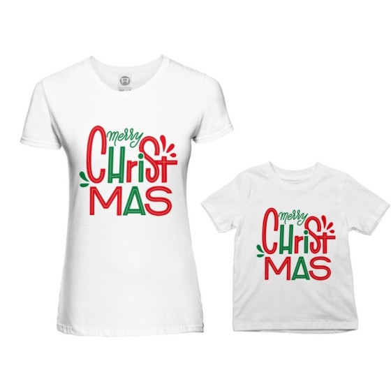 Coordinato t-shirt madre figlio personalizzabile con nomi merry christmas colorful Natale 2
