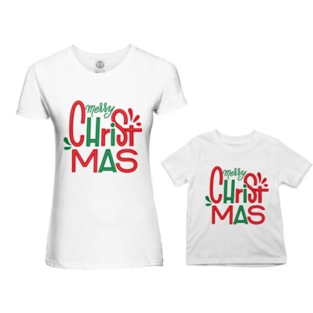 Coordinato t-shirt madre figlio personalizzabile con nomi merry christmas colorful Natale