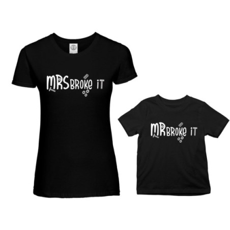 Coordinato t-shirt madre figlio mrs broke it mr broke it mrs broke it Per la mamma