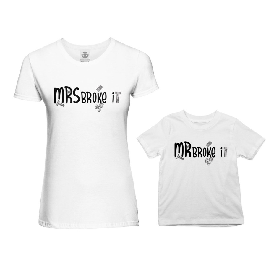 Coordinato t-shirt madre figlio mrs broke it mr broke it mrs broke it Per la mamma