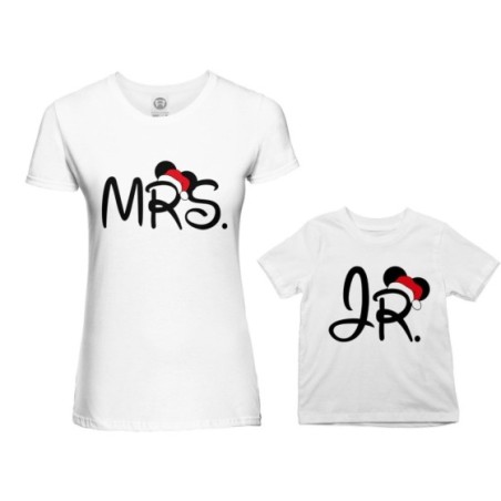 Coordinato t-shirt madre figlio personalizzabile con nome mrs - jr Natale