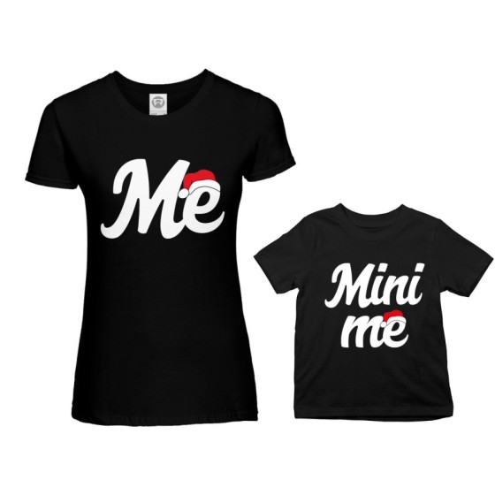 Coordinato t-shirt madre figlio personalizzabile con nome me e mini me con cappello natalizio Natale