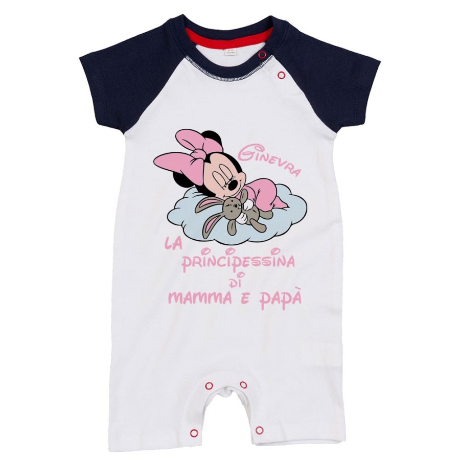 Pagliaccetto neonata personalizzato con nome baby minnie principessina di mamma e papà Cartoon